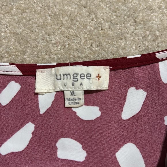 Umgee Dalmatian Print Short Folded Sleeve V-Neck Shift Mini Dress Crimson Red-XL - Picture 8 of 9